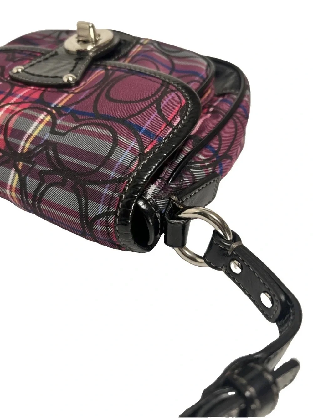 Vtg Y2K Coach Poppy Penny Tartan Multicolor Plaid Flap Turn Lock Shoulder Bag
